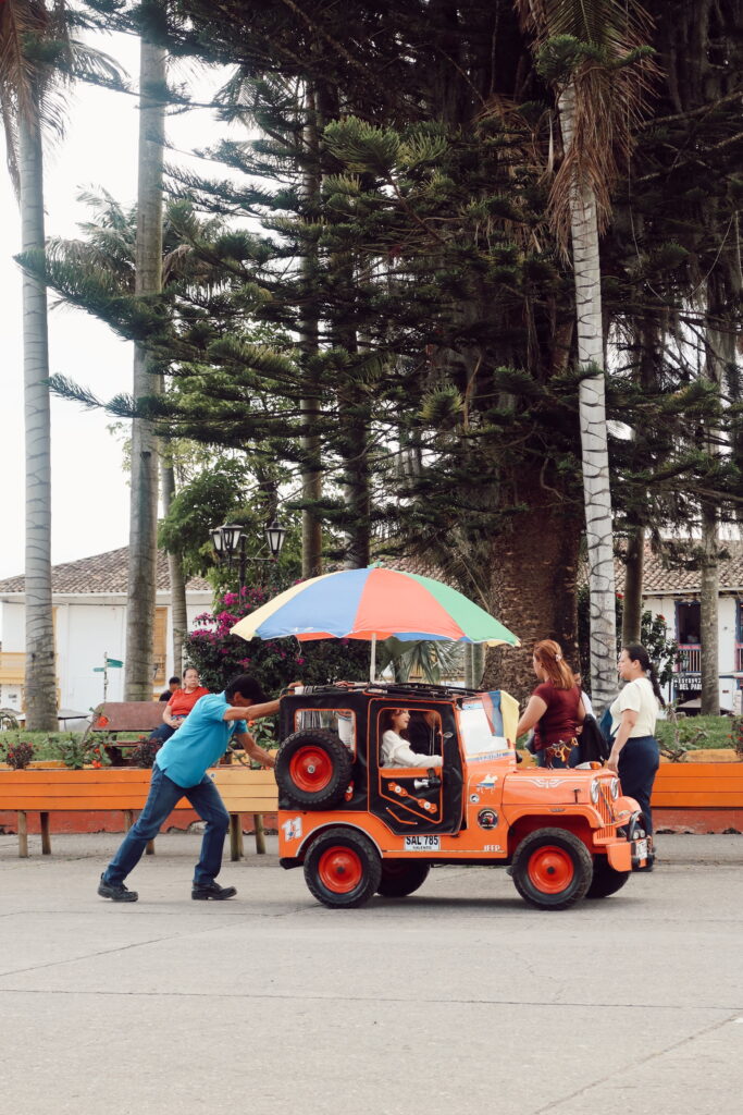 Willy jeep transporting visitors from Salento to Cocora Valley in Colombia