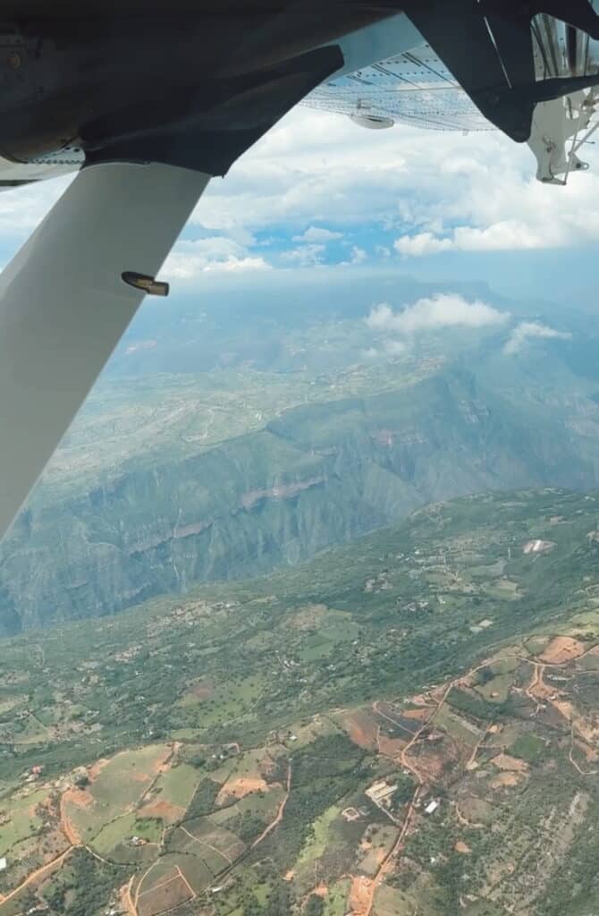 Aerial view of Chicamocha Canyon in Colombia taken from a small plane
