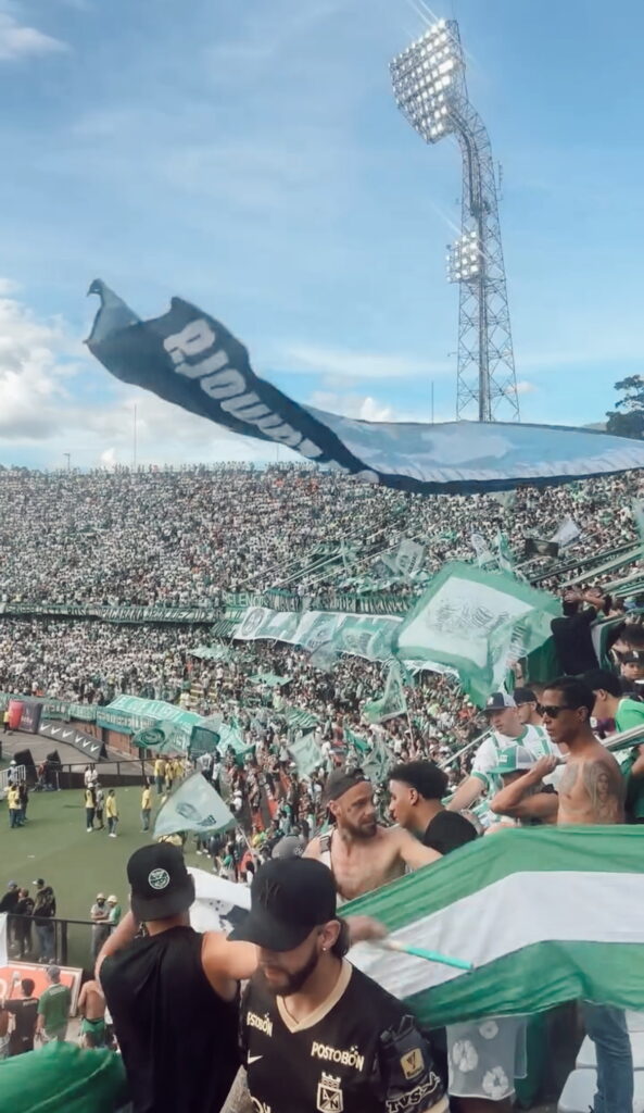 Football fans gathering outside Estadio Atanasio Girardot in Medellin before a match