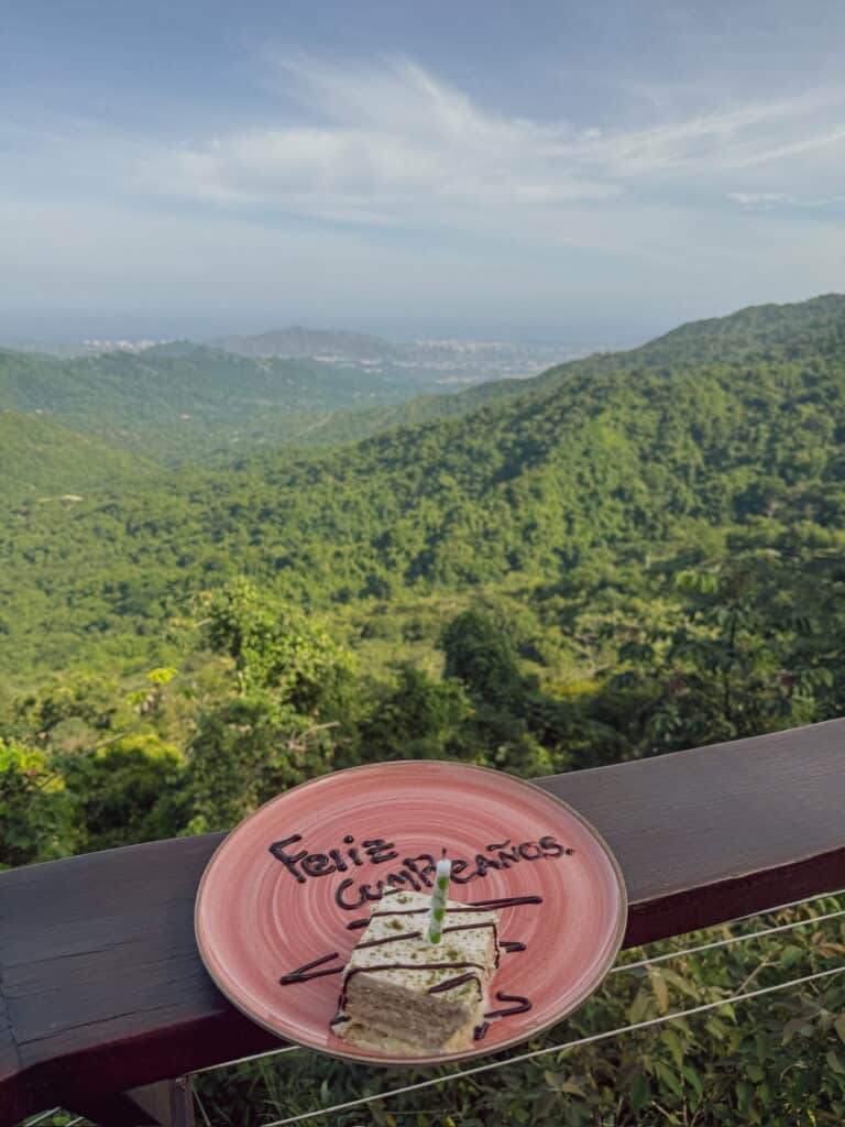 Birthday cake with stunning mountain views in Minca, Colombia