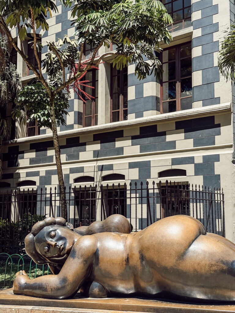 Colorful Fernando Botero sculpture in Plaza Botero, Medellin, showcasing the artist’s unique style and bold proportions