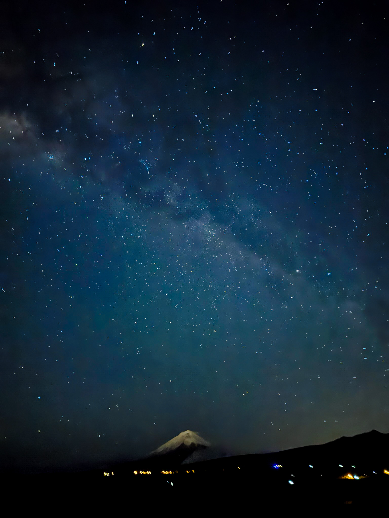 A breathtaking long exposure astrophotography night sky view showing the vibrant Milky Way galaxy and millions of bright stars over Cotopaxi National Park.